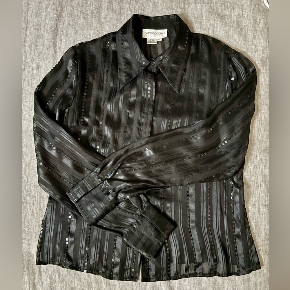 Bloomingdale's silk women’s Vintage Shimmering Black Dress blouse